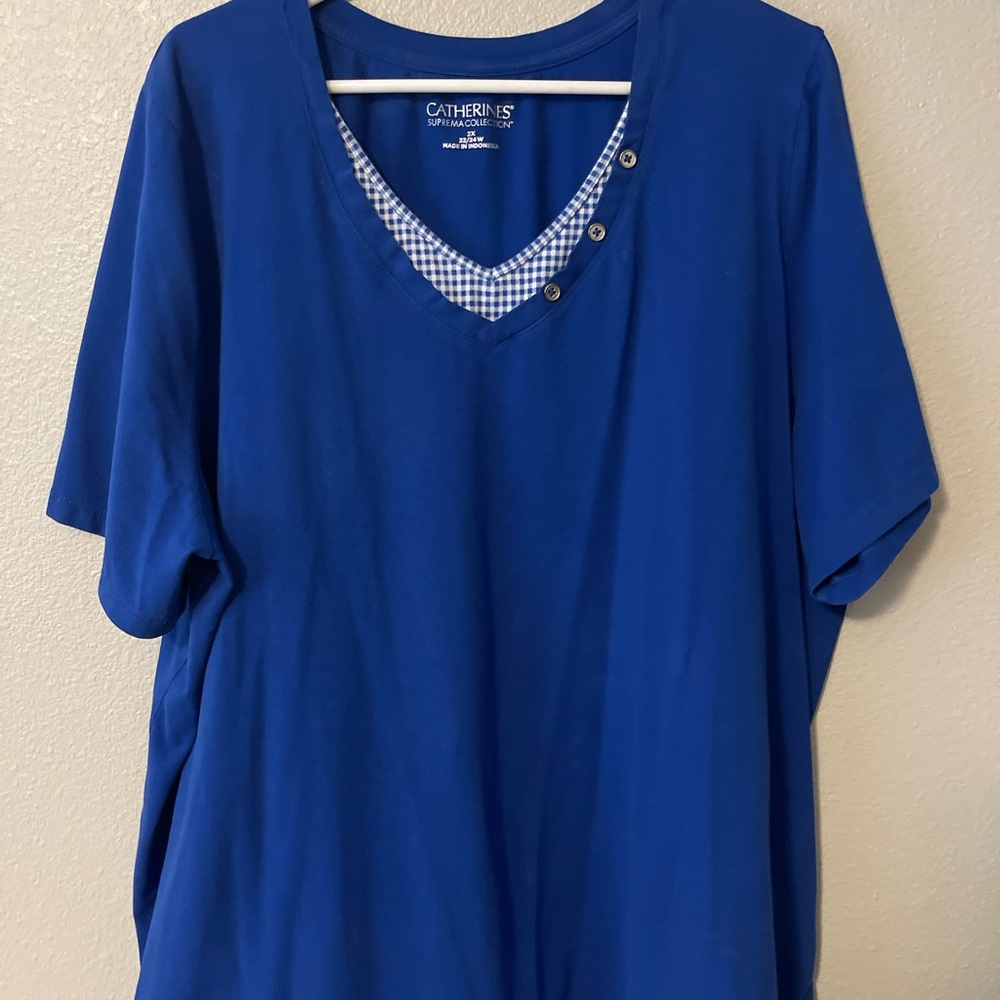 Catherine’s royal blue top. Soft and comfortable.